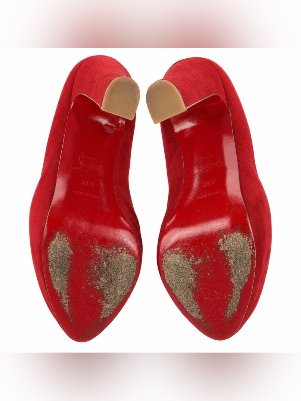 SOLD LIVE! Christian Louboutin Red Suede Peep-Toe Platform Pumps - Picture 3 of 5
